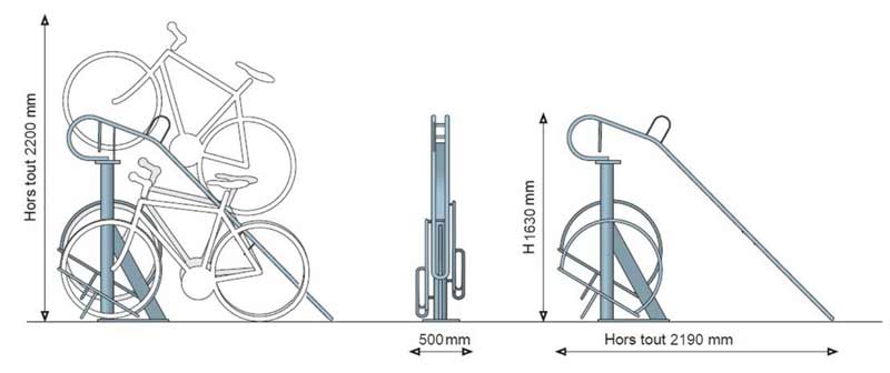 Support 3 vélos double rack et borne de recharge extérieure